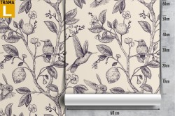 Wallpaper with leaves and birds nature decoration.
