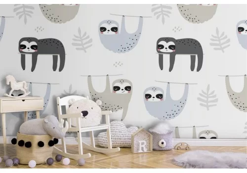 Carta da Parati bradipi animali decorazione bambini.