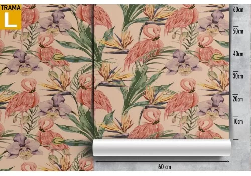 Carta da Parati fenicotteri e fiori tropicali natura decorazione. 2
