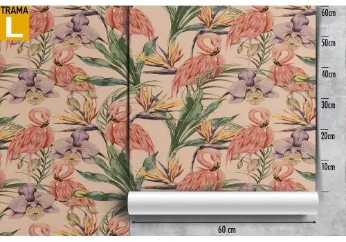 Flamingo and tropical flowers wallpaper nature decoration. 2