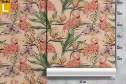 Carta da Parati fenicotteri e fiori tropicali natura decorazione.