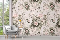Wallpaper decoration roses pink flowers nature pattern.