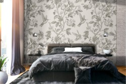 Wallpaper with birds and flowers nature decoration.