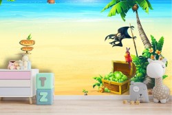 Children's wallpaper treasure island pirates