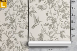 Carta da Parati ucellini e fiori decorazione natura.