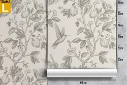 Carta da Parati ucellini e fiori decorazione natura.