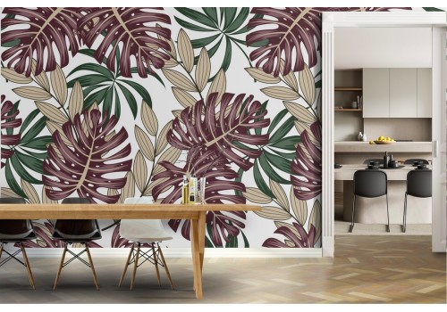 Tropical leaves abstract nature pattern wallpaper.