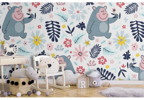 Monkey and leaves wallpaper children's decoration.