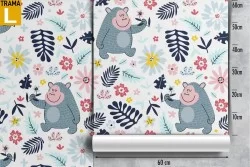 Carta da Parati scimmiette e foglie decorazione bambini.