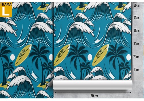 Carta da Parati onde e tavole surf decorazione oceano. 2