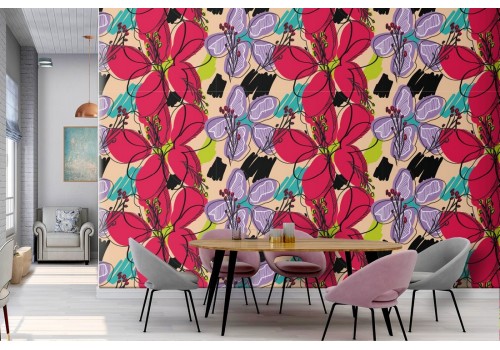 Carta da Parati fiori stilizzati decorazione moderna.