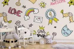 Carta da Parati scritte e decorazioni bambini pattern.