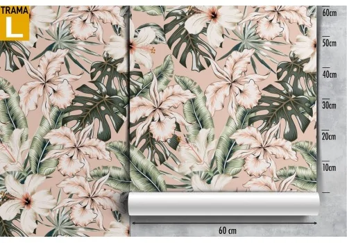 Pink flower and tropical leaves wallpaper nature decoration. 2