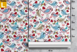 Carta da Parati uccellini e cuori decorazione bambini.