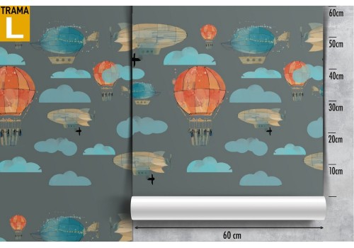 Hot air balloons and clouds children's wallpaper decoration. 2