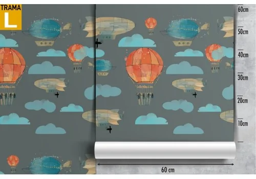 Hot air balloons and clouds children's wallpaper decoration. 2