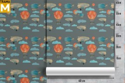 Wallpaper Decorations and Patterns Airplanes Rockets Hot Air Balloons