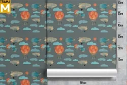 Wallpaper Decorations and Patterns Airplanes Rockets Hot Air Balloons