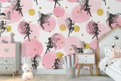 Carta da Parati fatine e pois decorazione bambini fantasy.