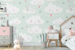 Carta da Parati nuvolette cielo decorazione bambini.
