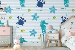 Seahorse wallpaper children's decoration.