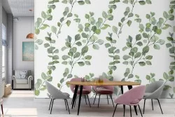 Carta da Parati foglie verdi natura decorazione raffinata.