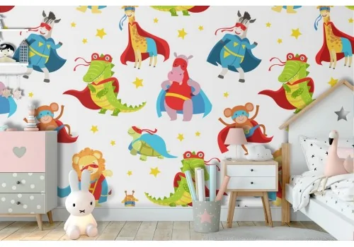Superhero animal character children's wallpaper.