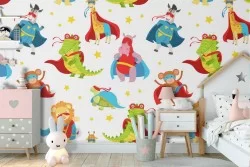 Superheroes animals characters kids wallpaper.