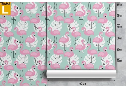 Flamingo and stylized tropical leaves nature wallpaper. 2