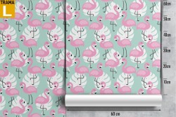 Flamingo and stylized tropical leaves nature wallpaper.