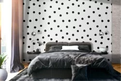 Wallpaper decoration with black polka dot pattern.