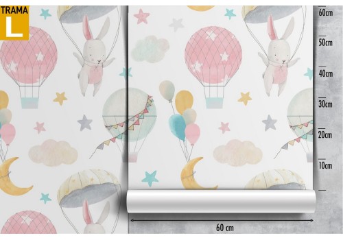 Wallpaper with bunnies and planets children's decoration. 2