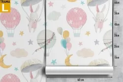 Carta da Parati coniglietti e pianeti decorazione bambini.
