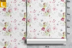 Carta da Parati fatine e fiori decorazione bambini fantasy.