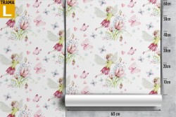 Fairy and flowers wallpaper children's fantasy decoration.