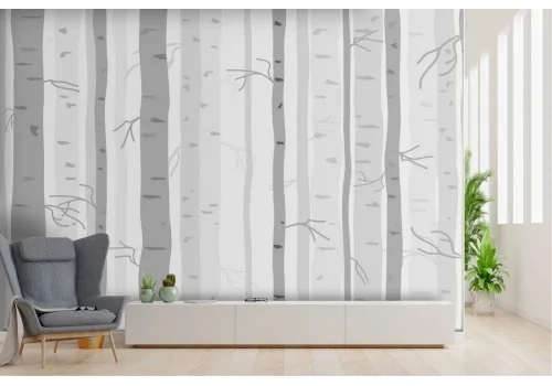 Carta da Parati Design e Stili Flora e Fauna Alberi Natura Stilizzata