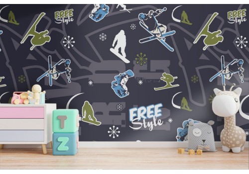 Carta da Parati Snowboard decorazione bambini.