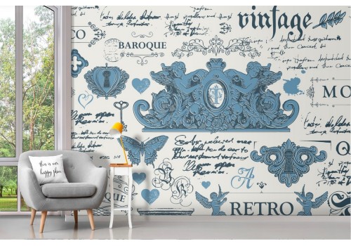 Carta da Parati scritte retrò vintage stili decorazione.