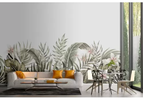 Carta da Parati decorazione dettaglio fiori e foglie 2