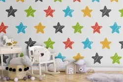 Stylized stars polka dot wallpaper for children.