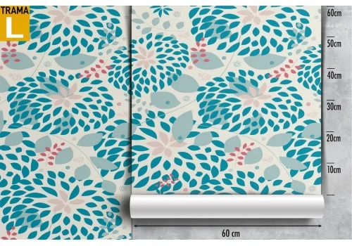 Carta da Parati petali foglie stilizzate azzurro. 2