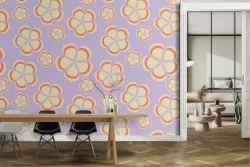 Carta da Parati fiori stilizzati petali gialli e rosa.