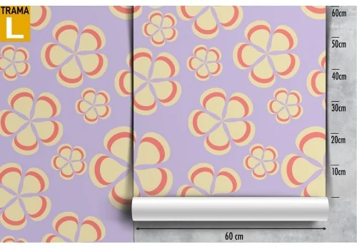 Wallpaper with stylized flowers with yellow and pink petals. 2