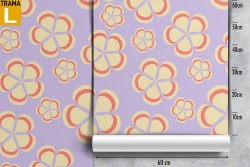 Carta da Parati fiori stilizzati petali gialli e rosa.