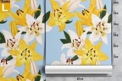 Carta da Parati fiori bianchi e gialli pattern.