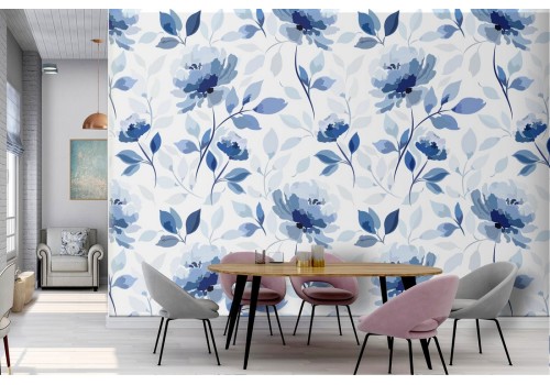 Blue flowers pattern wallpaper.