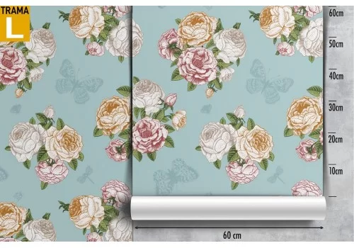 Carta da Parati fiori bianchi sfondo azzurro. 2