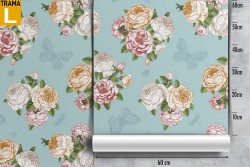 Carta da Parati fiori bianchi sfondo azzurro.