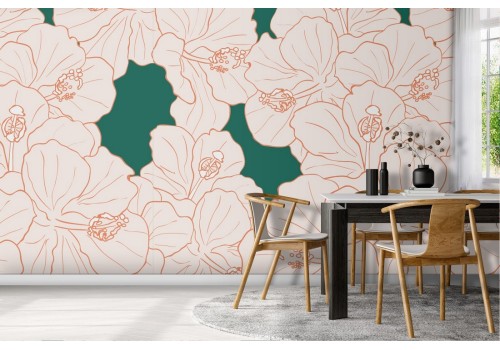 Carta da Parati fiori stilizzati rosa decorazione.