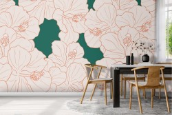 Carta da Parati fiori stilizzati rosa decorazione.